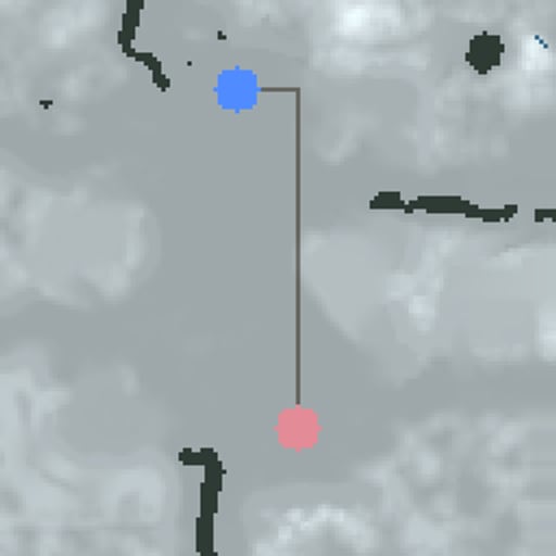 Plan view of the Camp Century map: pale ice with two bases