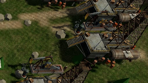 Oil derricks and storage tanks on green ground, Kharg Island skirmish map