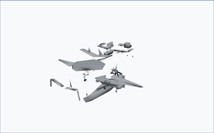 The E-2D Hawkeye with wings, gear doors, and fittings separated