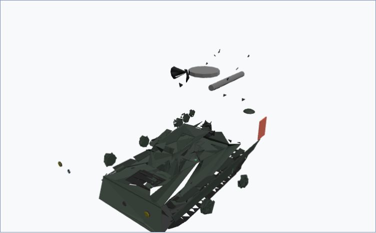The Shilka Storm Truck with turret, guns, hull, and wheels separated