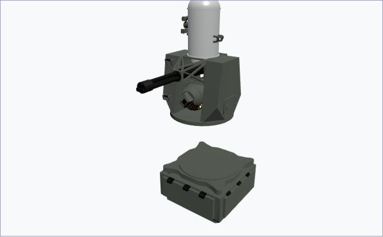 The Storm Flak with base, traverse, and elevation mounts separated