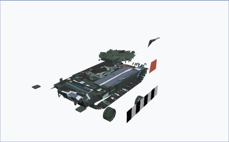 The T-72 Iron Beast with turret, barrel, hull, and tracks separated